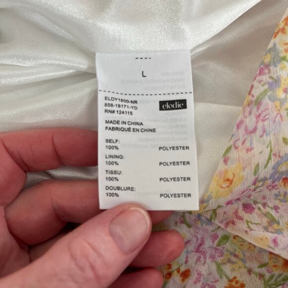 Elodie White Multi Floral Sheer Ruched Front Tie Surplice Mini Dress Large NWOT - Picture 13 of 16